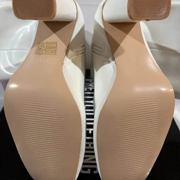 PRETTYLITTLETHING White Round Block Heel Knee High Boots Size 7 - Picture 5 of 6